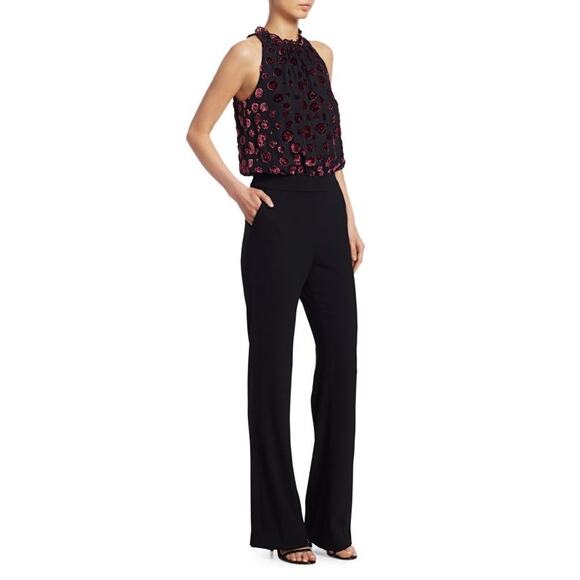 Ramy Brook Leona Floral Burnout Jumpsuit Size 0 Black Velvet Straight Leg - Picture 2 of 15